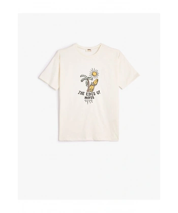 KOTON Erkek Çocuk Kısa Kollu Bisiklet Yaka Baskı Detaylı Pamuklu T-shirt