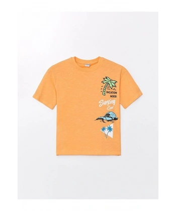 LC Waikiki Erkek Çocuk Açık Turuncu Oversize Bisiklet Yaka Tişört