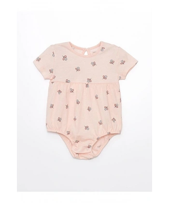 LC Waikiki Kız Bebek Bisiklet Yaka Kısa Kollu Çiçek Desenli Çıtçıtlı Body