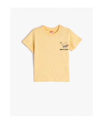 KOTON Erkek Çocuk Arkası Fil Baskılı Kısa Kollu Bisiklet Yaka Pamuklu T-shirt
