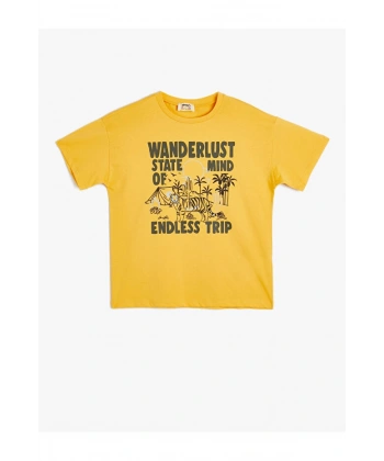 KOTON Erkek Çocuk Yaz Temalı Kısa Kollu Bisiklet Yaka Pamuklu T-shirt