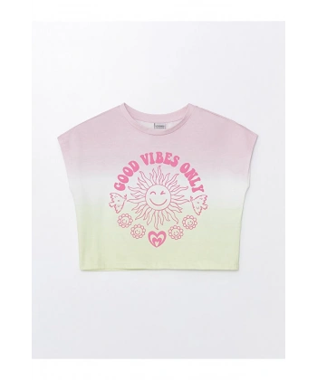 LC Waikiki Kız Çocuk Bisiklet Yaka Baskılı Kısa Kollu Crop Tişört