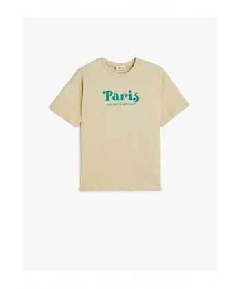 KOTON Erkek Çocuk Paris Temalı Arkası Baskılı Kısa Kollu Bisiklet Yaka T-shirt