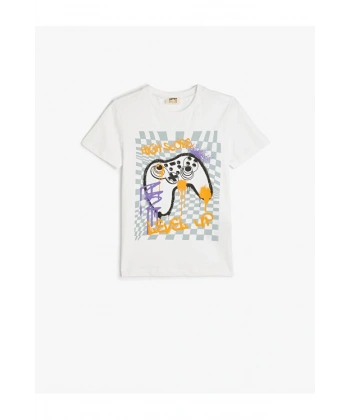 KOTON Erkek Çocuk Baskı Detaylı Kısa Kollu Bisiklet Yaka Pamuklu T-shirt