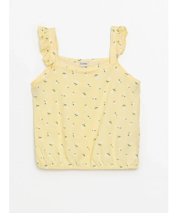 LC Waikiki Kız Çocuk Sarı Kare Yaka Çiçekli Crop Bluz