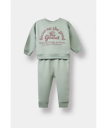 DEFACTO Erkek Bebek 2li Takım Baskılı Sweatshirt Beli Lastikli Eşofman Altı