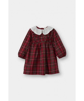 DEFACTO Kız Bebek Bebe Yaka Uzun Kollu Flanel Elbise