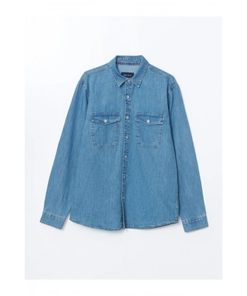 LC Waikiki Erkek Jeans Regular Fit Uzun Kollu Jean Gömlek