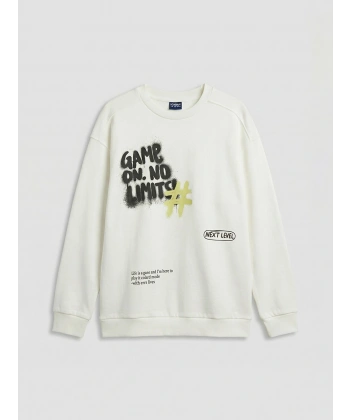 LC Waikiki Erkek Çocuk Beyaz Baskılı Sweatshirt