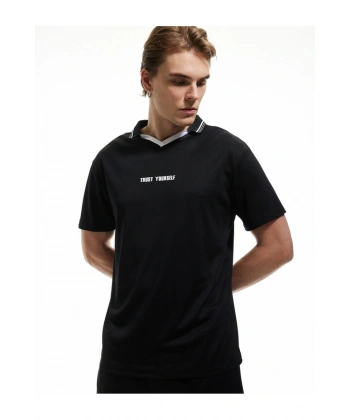 KOTON Erkek Polo Yaka Regular Fit Kısa Kollu Baskılı Spor Tişört