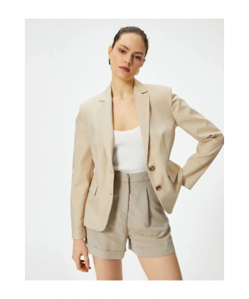 KOTON Kadın Düğmeli Kapaklı Cepli Blazer Ceket
