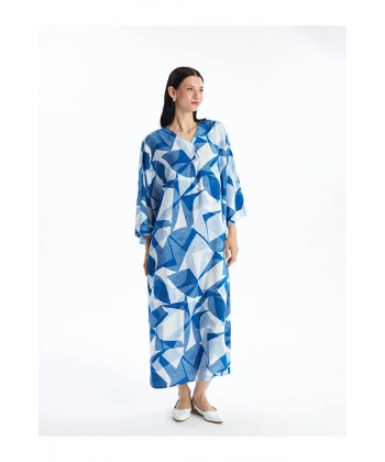 LC Waikiki Kadın V Yaka Desenli Oversize Elbise