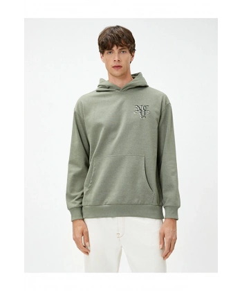 KOTON Kadın Oversize Uzakdoğu İşlemeli Kanguru Cep Detaylı Şardonlu Hoodie