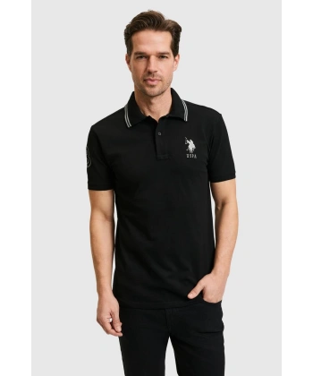 Erkek Siyah Slim Fit Polo Yaka Basic Tişört