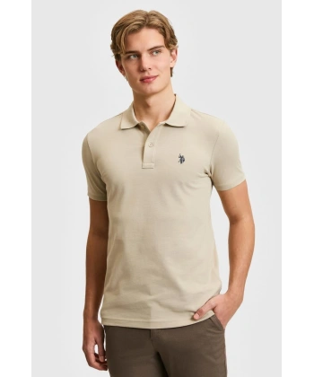 Erkek Slim Fit Açık Haki Basic Tişört