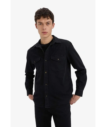 DEFACTO Erkek %100 Pamuk Regular Fit Jean Uzun Kollu İnce Gömlek