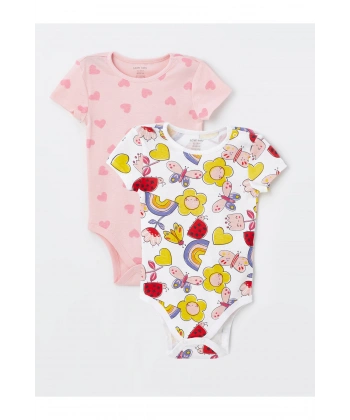 Bisiklet Yaka Kız Bebek Çıtçıtlı Body 2li