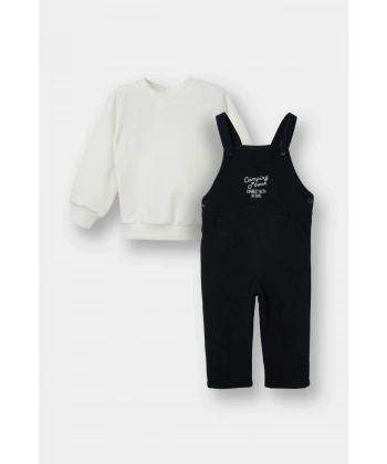 DEFACTO 2li Takım Basic Düz Sweatshirt Fitilli Kadife Salopet Erkek Bebek