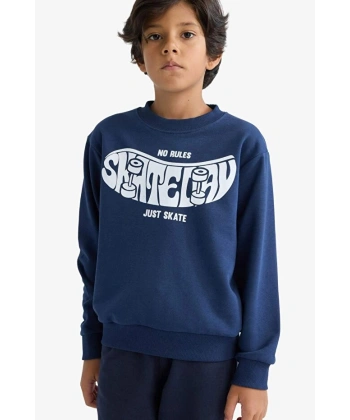 Defacto Bisiklet Yaka Baskılı Sweatshirt Erkek Çocuk