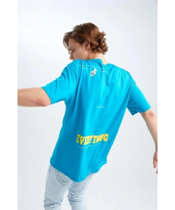 DEFACTO Coool Boxy Fit Bisiklet Yaka Pamuklu Penye T-Shirt