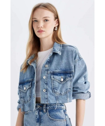 Defacto Crop Düğmeli Denim Ceket