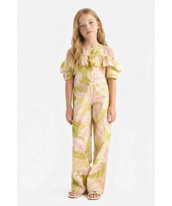 Defacto Desenli Wide Leg Geniş Paça Pantolon Kız Çocuk