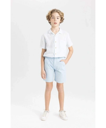 DEFACTO Erkek Çocuk Cepli Basic Düz Gabardin Şort