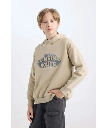 Defacto Erkek Çocuk Oversize Geniş Kalıp Kapüşonlu Baskılı Sweatshirt