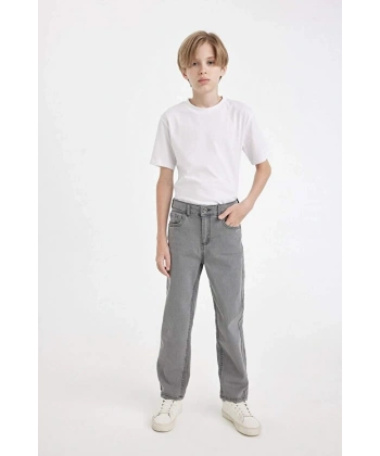 Defacto Erkek Çocuk Straight Fit Düz Paça Cepli Gri Jean Pantolon