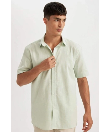 Defacto Erkek Regular Fit Yazlık Polo Yaka Basic Düz Kısa Kollu Gömlek