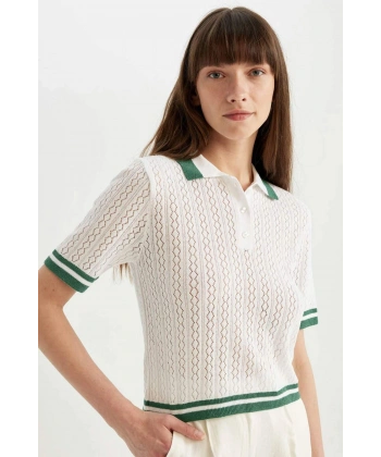 Defacto Kadın Regular Fit Polo Yaka Kısa Kollu Triko Tişört