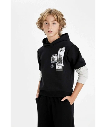 Defacto Kapüşonlu Baskılı Sweatshirt Erkek Çocuk