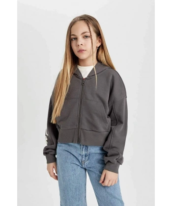 Defacto Kapüşonlu Fermuarlı Sweatshirt Kız Çocuk