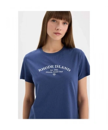 Defacto Kısa Kol indigo Kadın T-Shirt