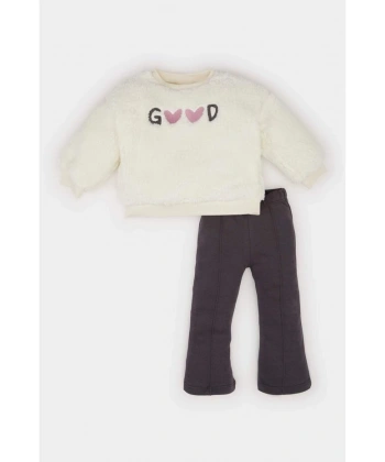 Defacto Kız Bebek 2li Takım Baskılı Sweatshirt İspanyol Paça Alt D7261A524WN