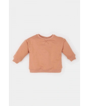 DEFACTO Kız Bebek Bisiklet Yaka Basic Düz Sweatshirt