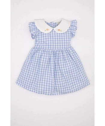 Defacto Kız Bebek Kareli Kısa Kollu Poplin Elbise