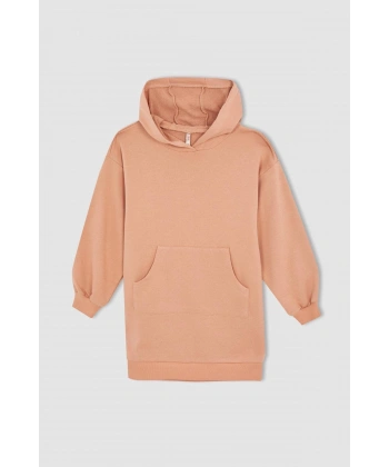 DEFACTO Kız Çocuk Kapüşonlu Basic Sweat Elbise