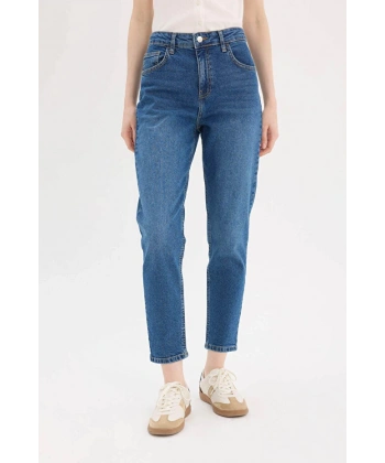 Defacto Lina Comfort Mom Koyu Mavi Kadın Jean Pantolon