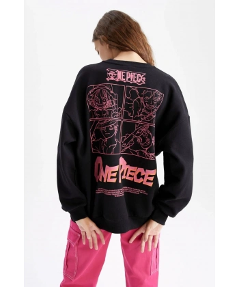 DEFACTO Oversize Fit Bisiklet Yaka Sırt Baskılı Sweatshirt