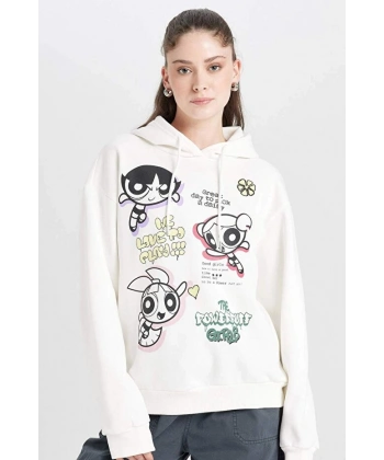 Defacto Oversize Geniş Kalıp Kapüşonlu Baskılı Kalın Sweatshirt