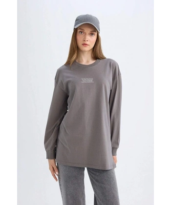 Defacto Regular Fit Baskılı Uzun Kollu Tişört Tunik
