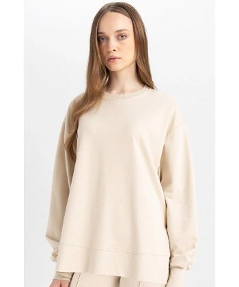 Defacto Regular Fit Bisiklet Yaka Basic Düz Sweatshirt Tunik
