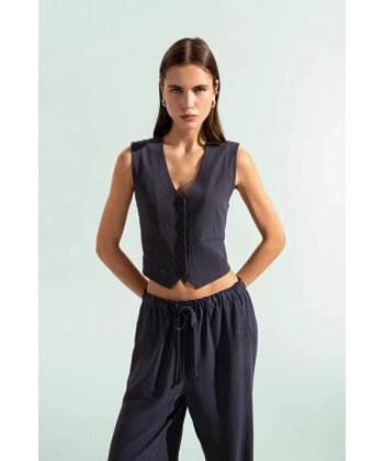 Defacto Regular Fit Keten Karışımlı Blazer Yelek