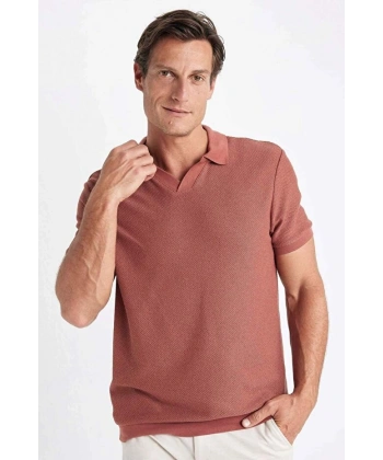 Defacto Regular Fit Kısa Kollu Örgü Görünümlü Polo Tişört