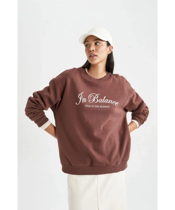 DEFACTO Relax Fit Baskılı Bisiklet Yaka Sweatshirt