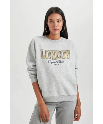 Defacto Relax Fit Bisiklet Yaka Kalın Sweatshirt