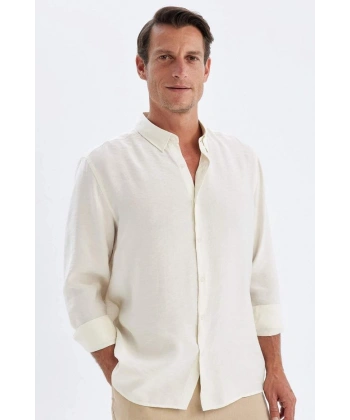 Defacto Relax Fit Polo Yaka Poplin Modal Basic Düz Uzun Kollu Gömlek