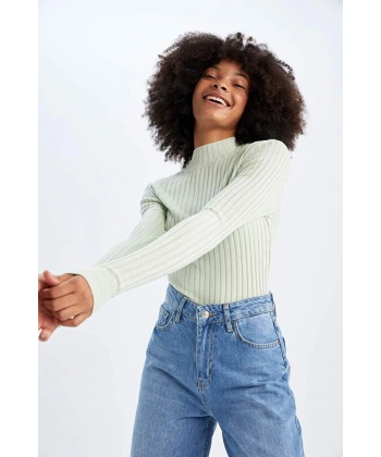 Defacto Slim Fit Yarım Balıkçı Yaka Basic Fitilli Triko Kazak