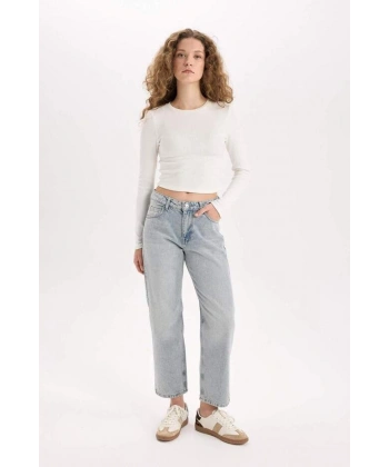 Defacto Straight Fit Normal Bel Bilek Boy Jean Yıkamalı Pantolon